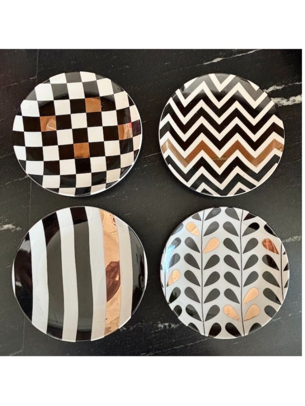 Pai Designer Geometric Patterned Dessert Plates Contemporary Art Deco